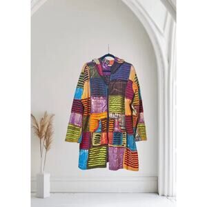 Women's Patchwork Colors BOHO Zip Hoodie 3/4 Length  Plus Size